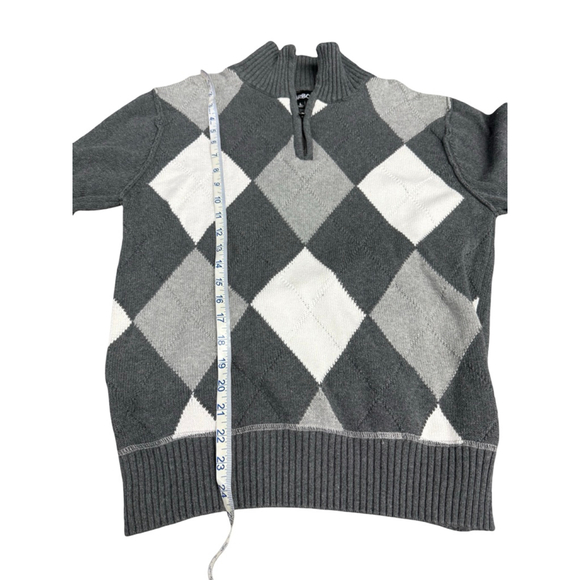Men's Vintage CARBON Gray White Argyle Quarter-Zip Sweater Size L - Picture 8 of 8